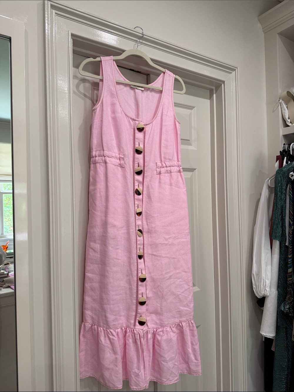 NICHOLAS Pink Sleeveless Button-Front Midi Dress